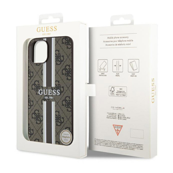 Guess 4G Printed Stripes MagSafe - Case for iPhone 14 Plus (Brown)