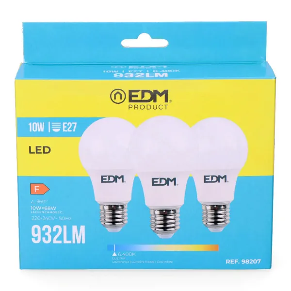 3 LED-polttimon setti EDM 98207 F 60 W 10 W 68 W E27 810 Lm 932 Lm Ø 6 x 10,8 cm (6400 K)