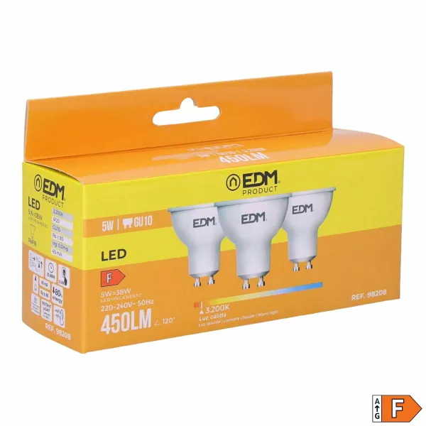 Pakuotėje 3 LED lemputės EDM 98208 F 5 W 45 W GU10 450 lm Ø 5 x 5,5 cm (3200 K)
