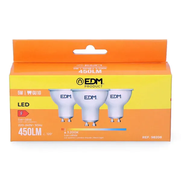Упаковка из 3 светодиодных лампочек. EDM 98208 F 5 W 45 W GU10 450 lm Ø 5 x 5,5 cm (3200 K)
