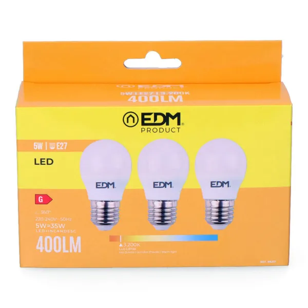 3 LED spuldžu komplekts EDM 98201 G 35 W 5 W 50 W E27 3200 Lm Ø 4,5 x 8 cm (3200 K)