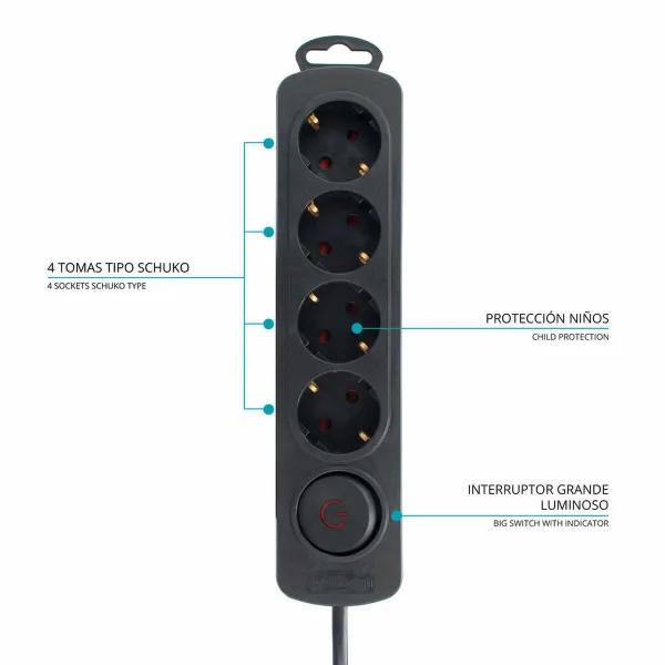 Блок электрических розеток, 4 позиций, с выключателем TM Electron 3680 W