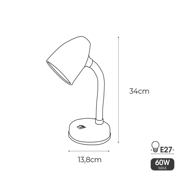 Galda lampa EDM 30257 Amsterdam Balts Metāls 60 W 13 x 34 cm E27 Flekso/Galda lampa (1 gb.)