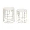 Footrest DKD Home Decor Beige Golden Metal Polyester White Modern (38 x 38 x 44 cm) (35 x 35 x 40 cm)