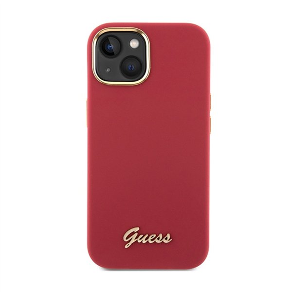Guess Silicone Script Metal Logo & Frame - iPhone 15 Case (magenta)