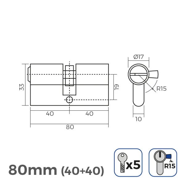 цилиндр EDM 85170 r15 Позолоченный Латунь Длинная камера Европейская