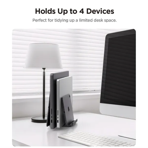 Spigen LD208S4 Vertical Laptop Stand – Aluminum Organizer/Stand for 4 Devices (Space Gray)