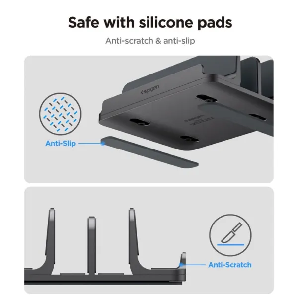 Spigen LD208S4 Vertical Laptop Stand – Aluminum Organizer/Stand for 4 Devices (Space Gray)