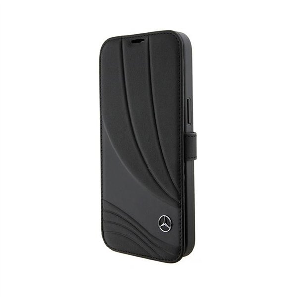 Mercedes Booktype Leather Wave Pattern - iPhone 15 Pro Case (black)