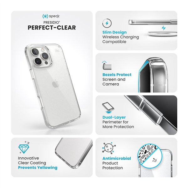 Speck Presidio Perfect-Clear - iPhone 16 Pro Max Case (Clear)