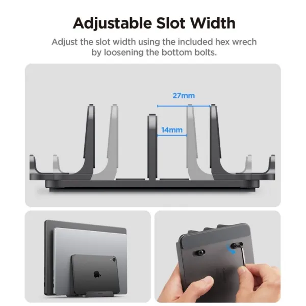 Spigen LD208S4 Vertical Laptop Stand – Aluminum Organizer/Stand for 4 Devices (Space Gray)