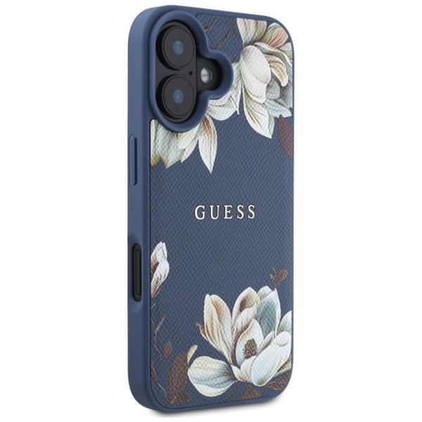 Guess Grained Printed Flower Pattern MagSafe - Case for iPhone 16 (blue)