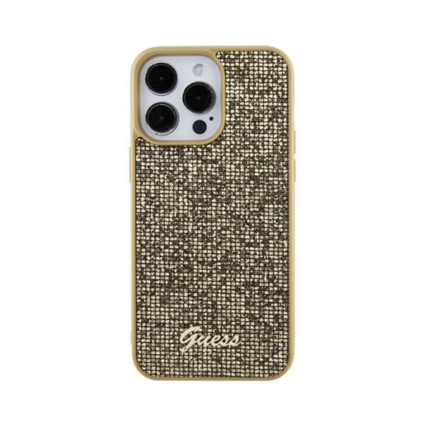 Guess Disco Metal Script - Case for iPhone 15 Pro Max (Gold)