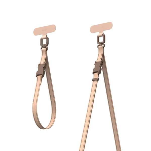 Moshi 2-in-1 Wrist & Body Strap with Adapter - Eco Leather Phone Lanyard (Milktea Brown)