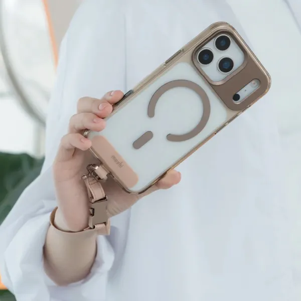 Moshi 2-in-1 Wrist & Body Strap with Adapter - Eco Leather Phone Lanyard (Milktea Brown)