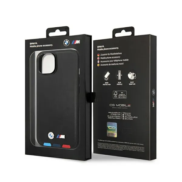 BMW Leather Hot Stamp Tricolor MagSafe - Case for iPhone 14 (Black)