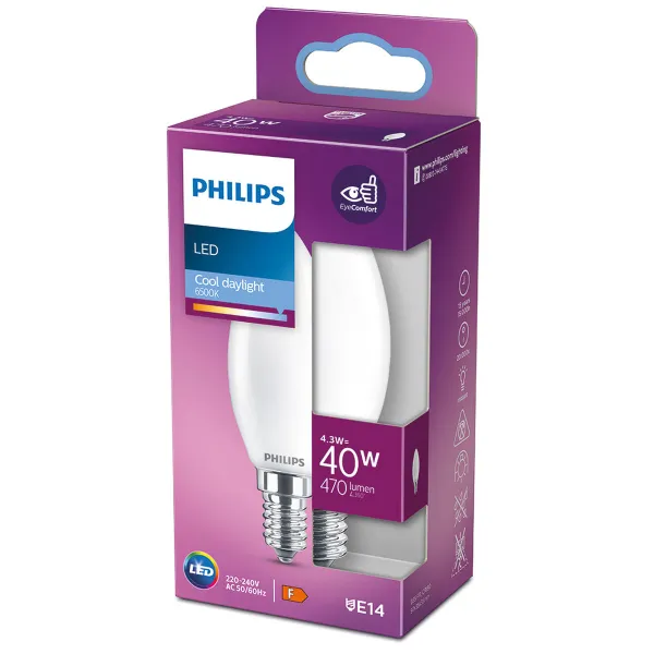 LED lemputė Philips Žvakė Balta F 40 W 4,3 W E14 470 lm 3,5 x 9,7 cm (6500 K)