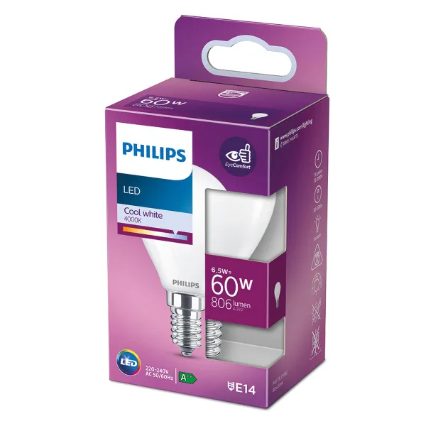 LED lemputė Philips E 6.5 W 6,5 W 60 W E14 806 lm Ø 4,5 x 8 cm (4000 K)