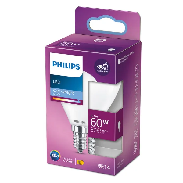 LED-lamp Philips E 6,5 W E14 806 lm Ø 4,5 x 8 cm (6500 K)