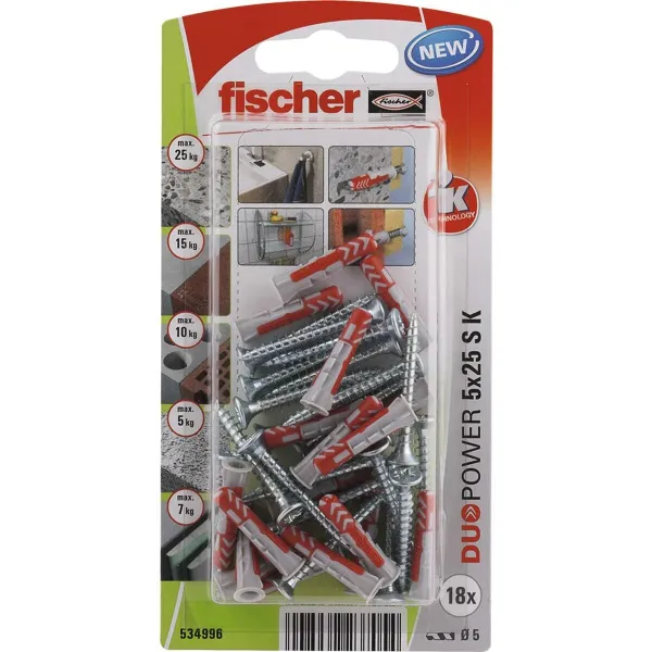 дюбеля и шурупы Fischer duopower (18 штук)