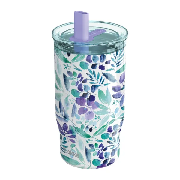 Quokka Mist - 720 ml Stainless Steel Thermal Mug with Straw (Violet Blooms)
