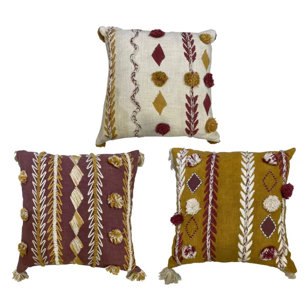 Подушка DKD Home Decor 40 x 15 x 40 cm Белый Тёмно Бордовый Горчица (3 Предметы)