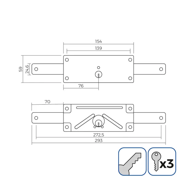Iebūvējamā slēdzene EDM 85260 Tērauds 154 x 59 mm Žalūzijas Ievietots