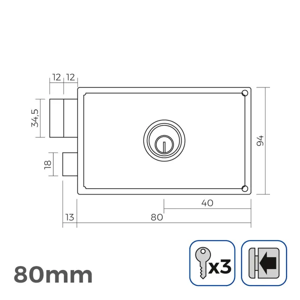 Bolt lock EDM 85265 Golden Steel 80 x 94 mm To put on top of