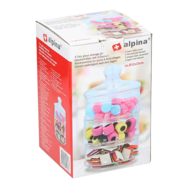 Alpina - Glass container / jar for sweets, 3 levels, 12x23 cm