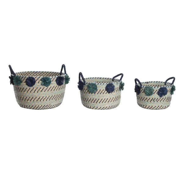 Набор корзин DKD Home Decor полипропилен Помпоны 46 x 44 x 34 cm