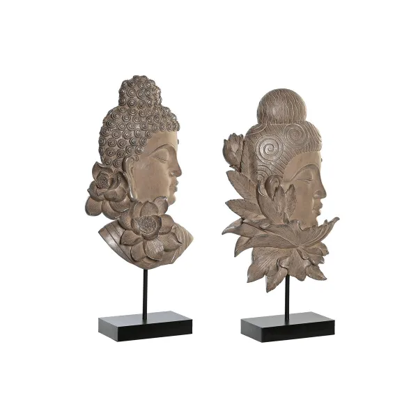 Koristehahmo DKD Home Decor 23 x 8 x 42 cm Musta Ruskea Buddha Itämainen (2 osaa)