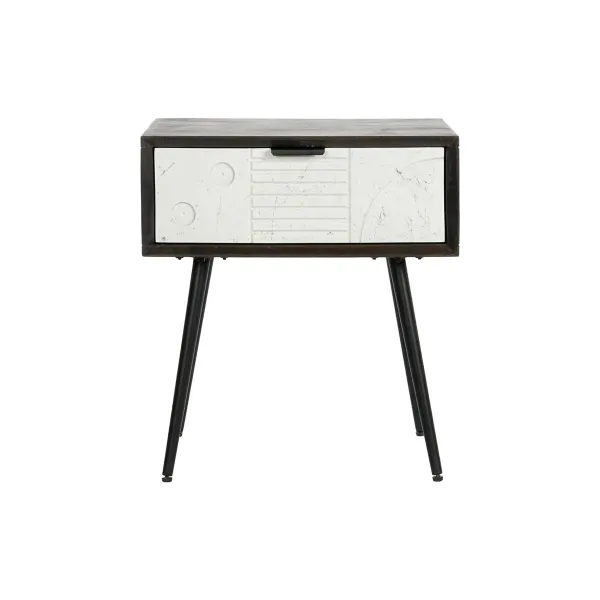 Yöpöytä DKD Home Decor 45 x 38 x 50 cm Musta Metalli Valkoinen Mangopuu Wengue