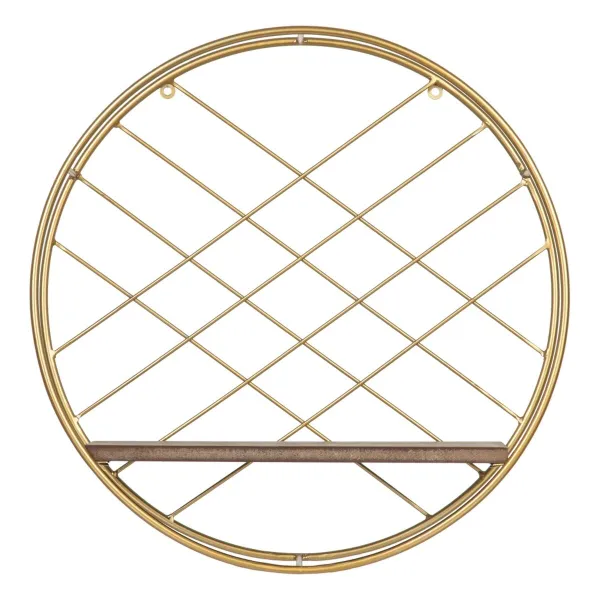 Shelve Natural Golden Metal Wood 43 x 13 x 43 cm
