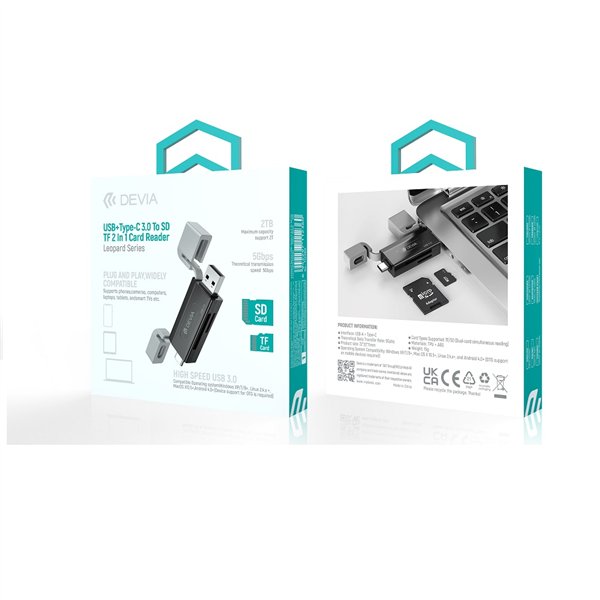 Devia card reader 2in1 EL240 USB/USB-C 3.0 black