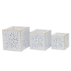 Sodinamųjų komplektas DKD Home Decor Paklodės Auksinis Metalinis 15 x 15 x 15 cm Balta Tropinis Augalo lapas