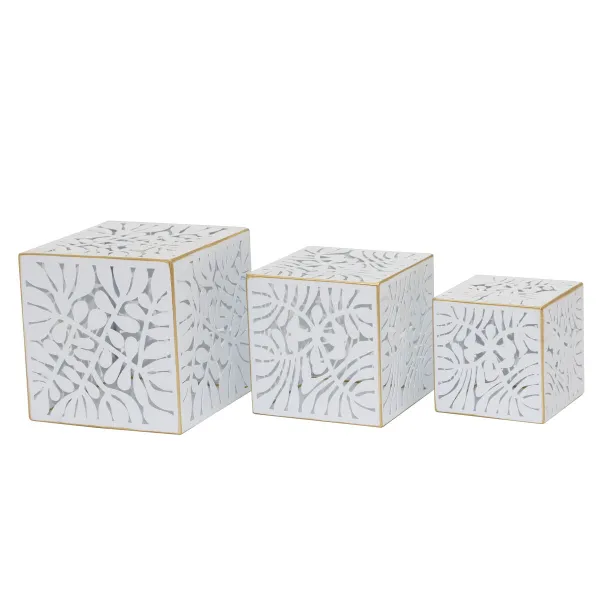 stādītāju komplekts DKD Home Decor Loksnes Bronza Metāls 15 x 15 x 15 cm Balts Tropiskais Augu lapa