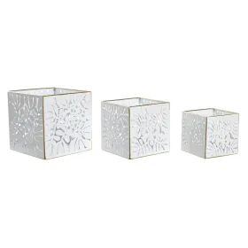 Sodinamųjų komplektas DKD Home Decor Paklodės Auksinis Metalinis 15 x 15 x 15 cm Balta Tropinis Augalo lapas