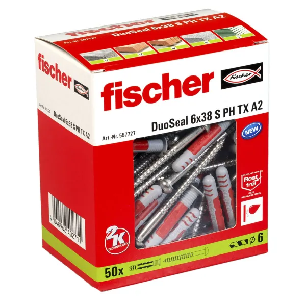 Seinätapit ja ruuvit Fischer DuoSeal 557727 S A2 Vedenpitävät Ø 6 x 38 mm (50 osaa)