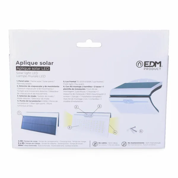 LED sienas gaisma EDM 31848 Balts 6 W 430 Lm 6500 lm Solārais Kustības Sensors 6500 K