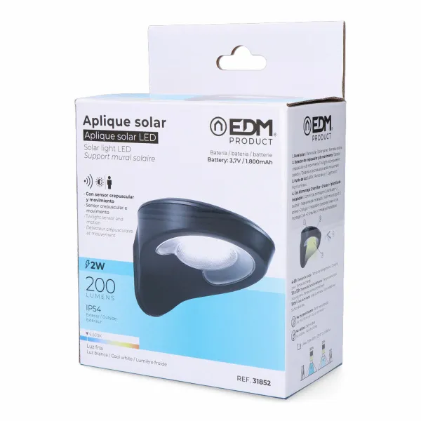 LED sienas gaisma EDM 31852 Melns 2 W 1,8 W 200 Lm 155 Lm Solārais Kustības Sensors (6500 K)