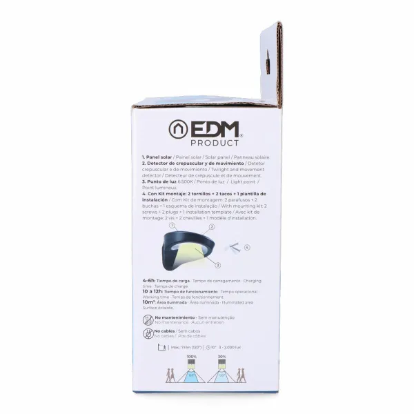 LED sienas gaisma EDM 31852 Melns 2 W 1,8 W 200 Lm 155 Lm Solārais Kustības Sensors (6500 K)