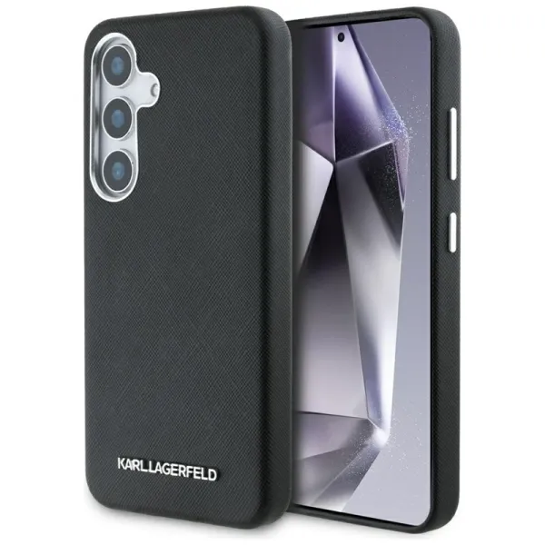 Karl Lagerfeld Saffiano Full Wrapped Elongated Metal Logo MagSafe - Case for Samsung Galaxy S25 (black)