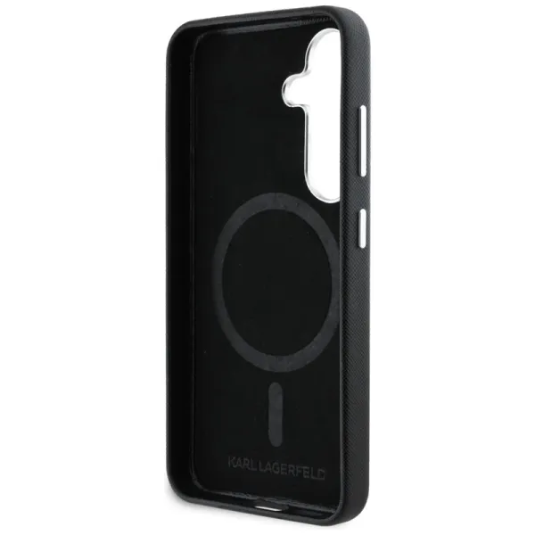 Karl Lagerfeld Saffiano Full Wrapped Elongated Metal Logo MagSafe - Case for Samsung Galaxy S25 (black)