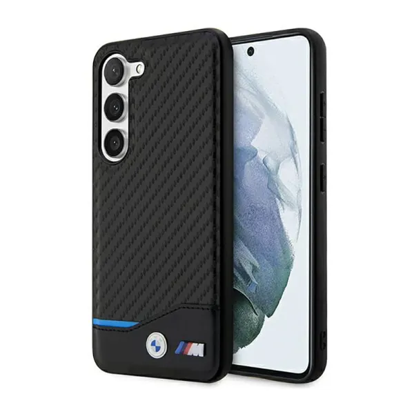BMW Leather Carbon Blue Line - Case for Samsung Galaxy S23+ (Black)