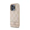 DKNY Leather Checkered Mono Pattern & Printed Stripes - iPhone 15 Pro Case (pink)