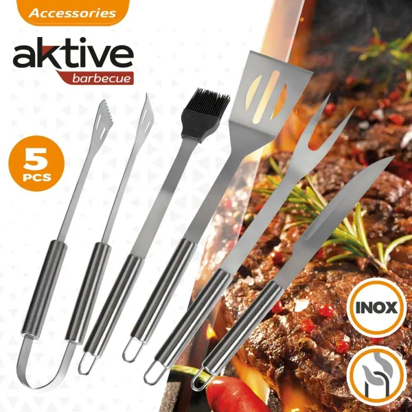 Grillausvälineet Aktive Silikoni Ruostumaton teräs 12 osaa 7,5 x 35 x 1,9 cm (5 Kappaletta)