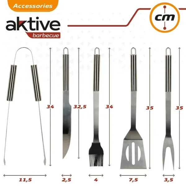 Grillausvälineet Aktive Silikoni Ruostumaton teräs 12 osaa 7,5 x 35 x 1,9 cm (5 Kappaletta)