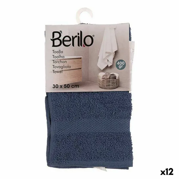 Vonios rankšluostis Berilo Mėlyna 80 % medvilnė 20 % Poliesteris 30 x 0,5 x 50 cm 25 x 1,5 x 15 cm (12 vnt.)