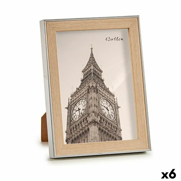 Photo frame Gift Decor Brown Silver Natural Glass polypropylene (6 Units)