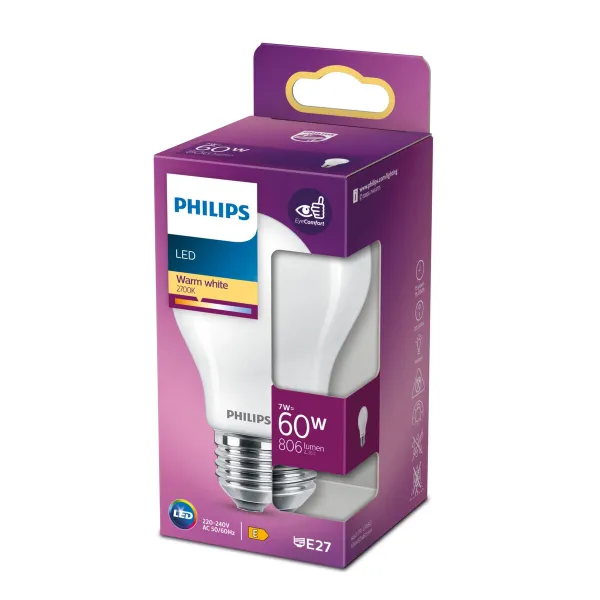 LED lemputė Philips Equivalent  E27 60 W E (2700 K)